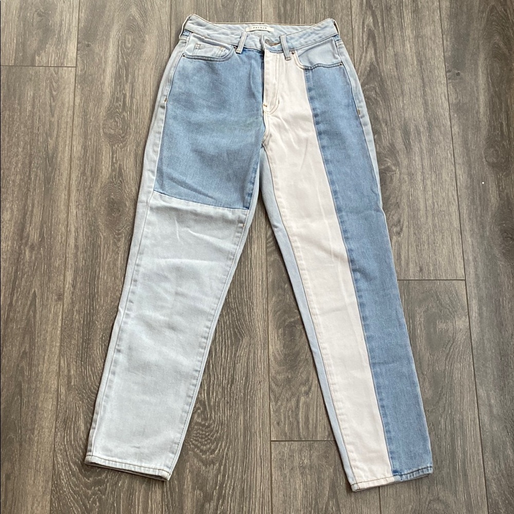 PacSun -High Rise Straight Leg Mom Jeans in  Colorblock White/Light Wash-Size 23